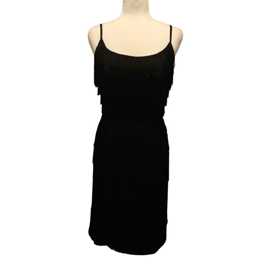 Vintage 1950s black Fringe Flapper style dress sz 6